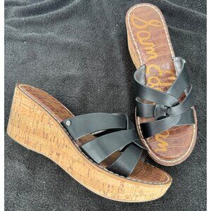 Sam Edelman Raynere Black Cork Wedge Sandals